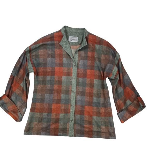 Nardis of Dallas Sweaters - Nardis Vintage Plaid Wool Blend Button Up Shirt Jacket Brown Gray Women’s M